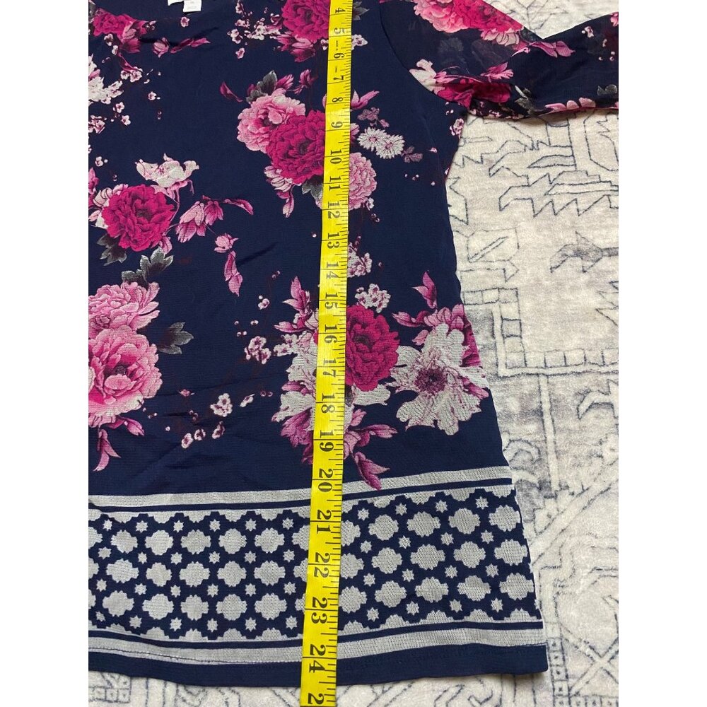 Charter Club Womens Floral Print Navy Pink Sheer Sleeve Blouse Size Petite Large - Picture 6 of 7